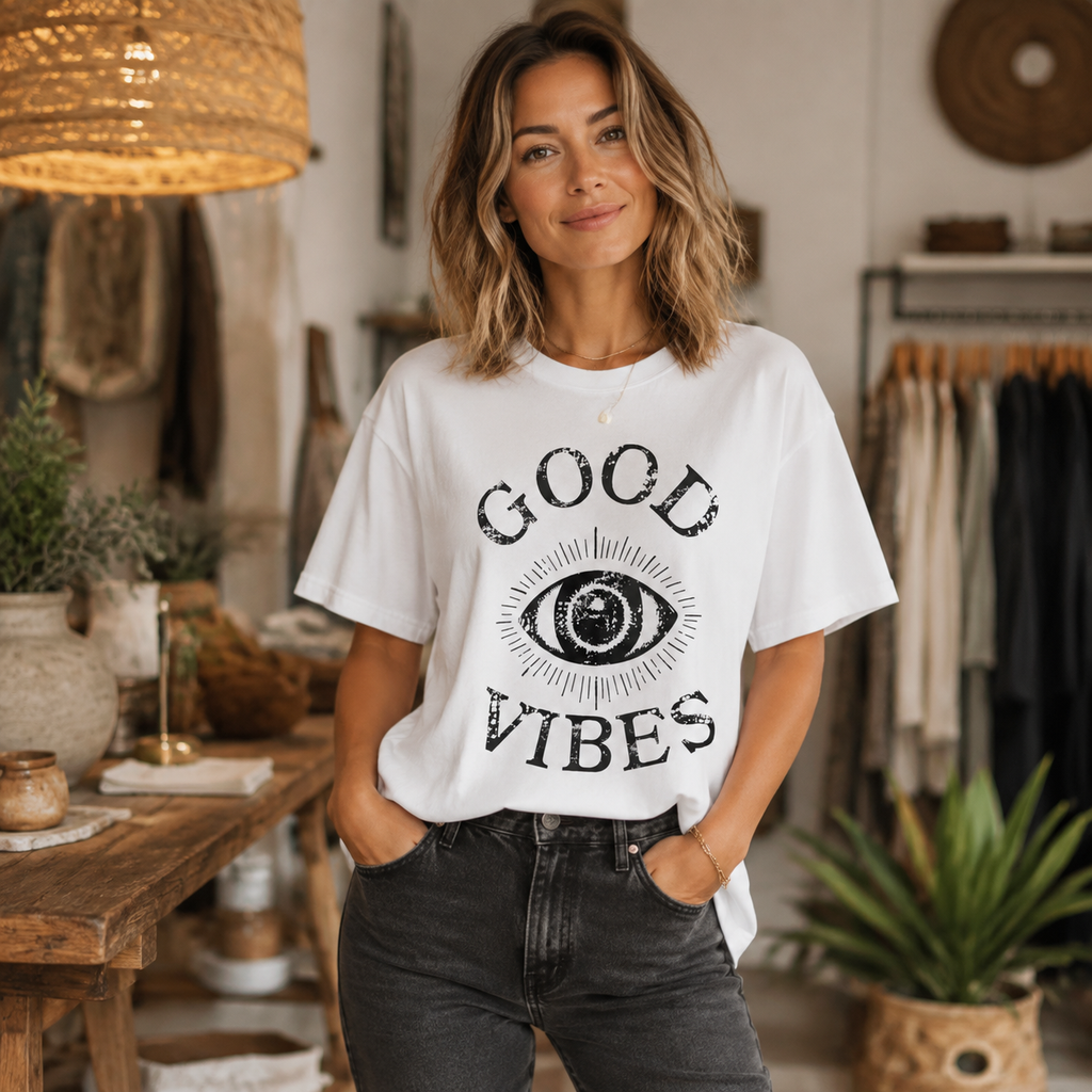 Good Vibes Eye T-Shirt: Vintage Mystic Graphic Tee