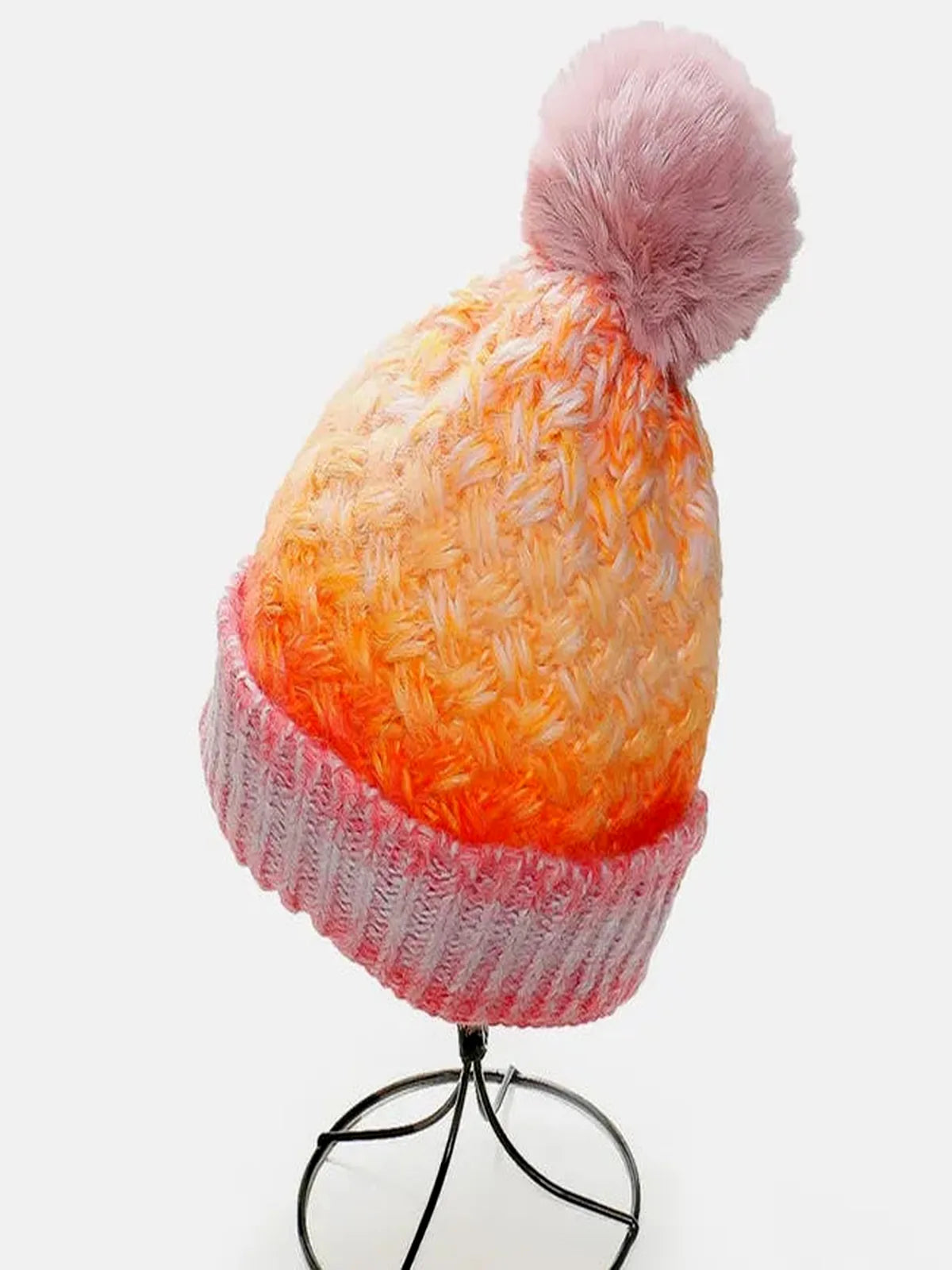 Gradient Ombre Knit Beanie with Pompom