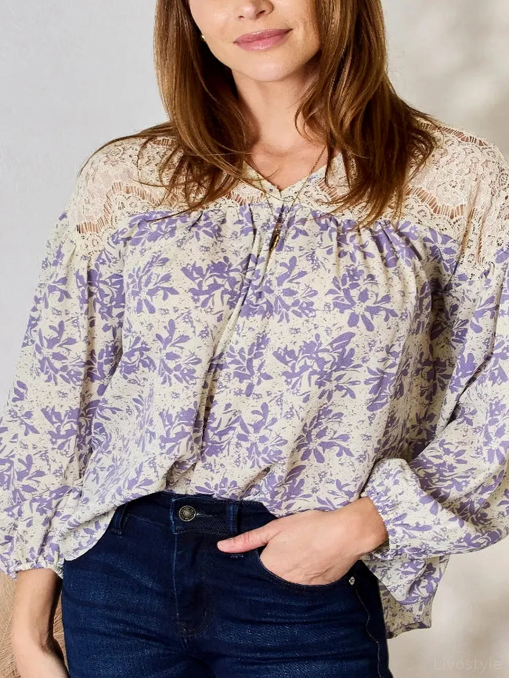 Lace-Detailed Printed Blouse