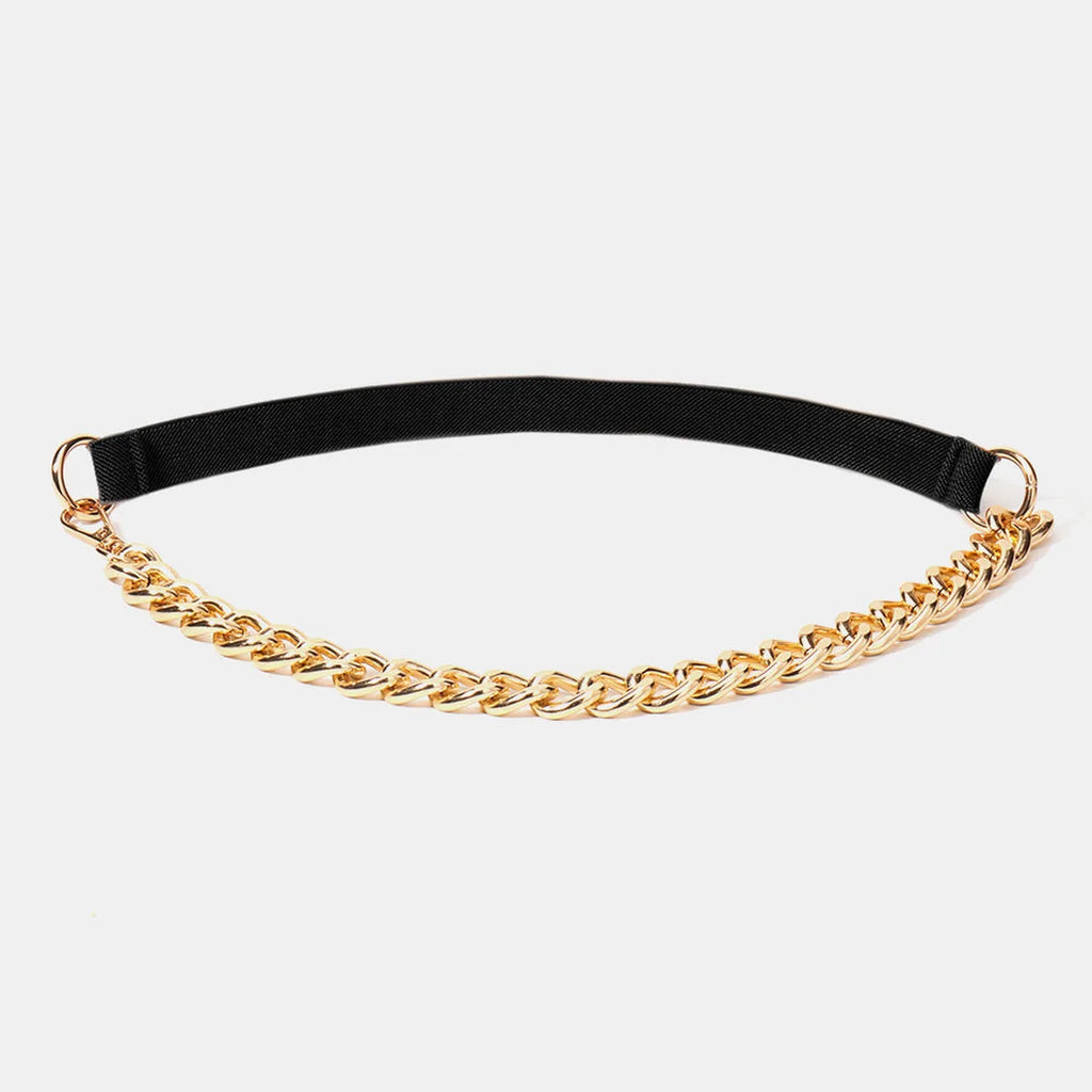 Half Chain Elastic Belt with Gold Alloy Hardware