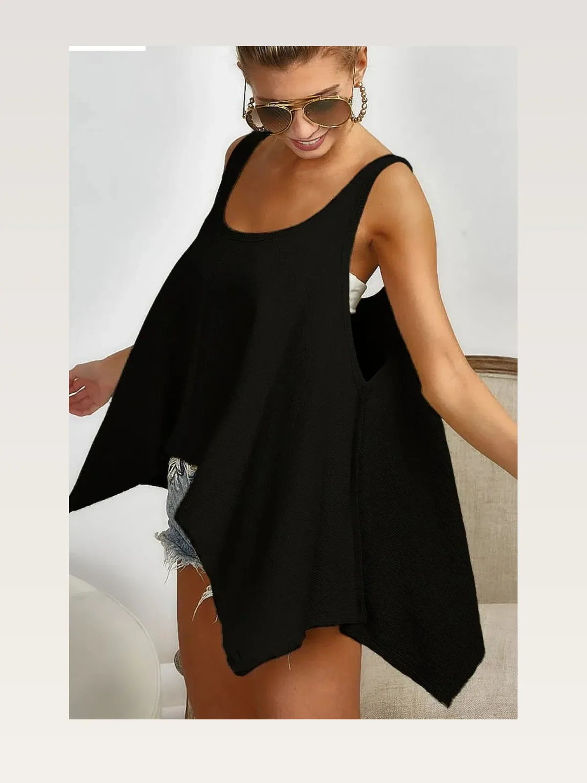 High-Low Flared Hem Scoop Neck Tank Top