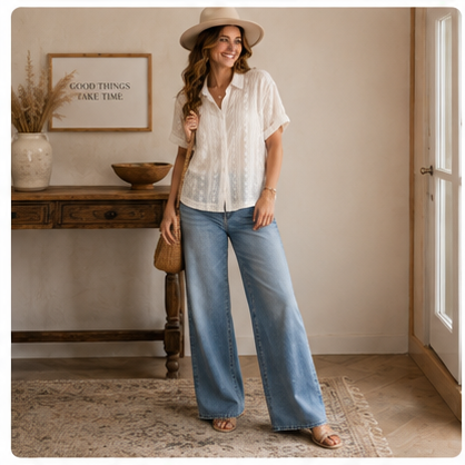 Ivory Garden Lace Button-Down Shirt