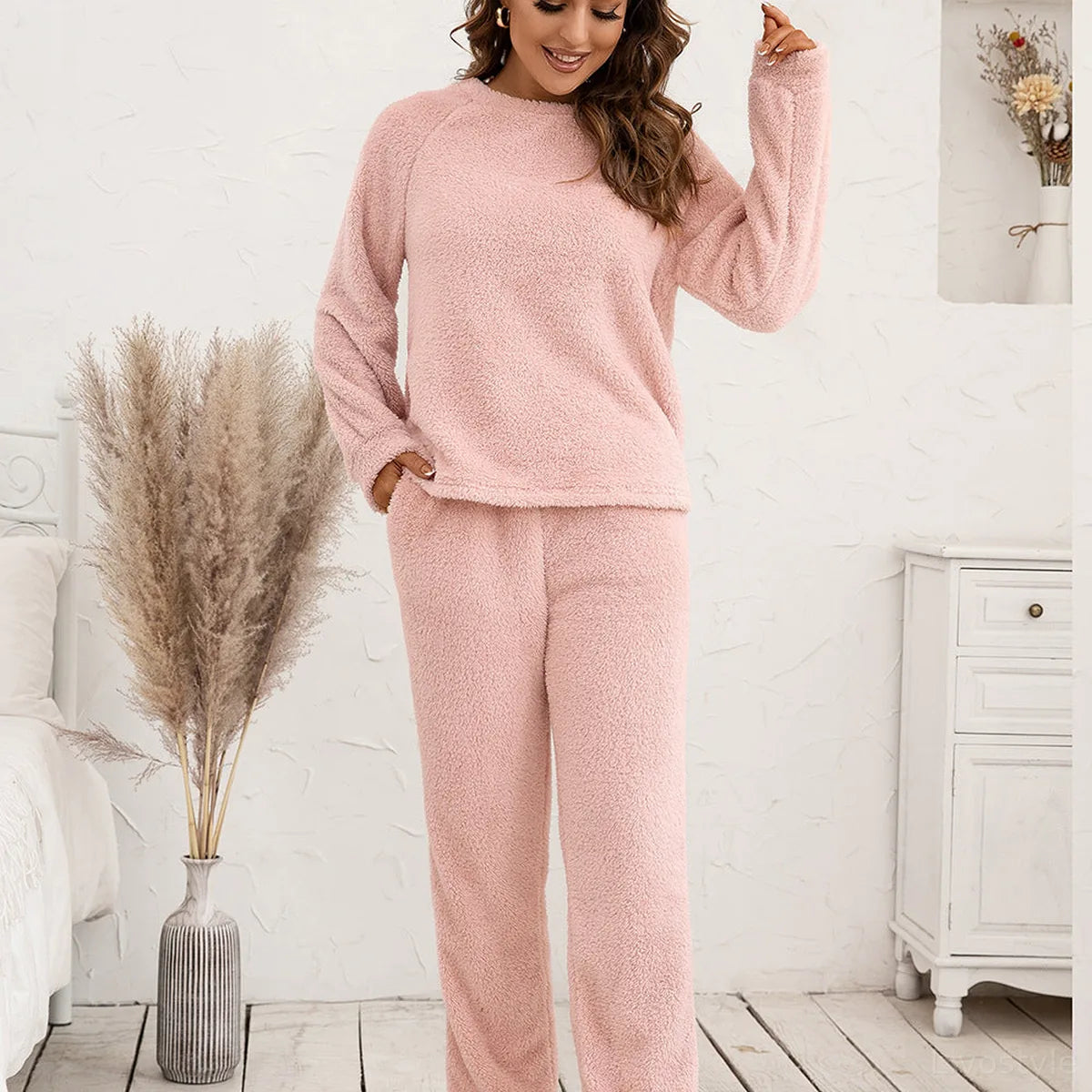 Teddy Long Sleeve Top and Pants Lounge Set