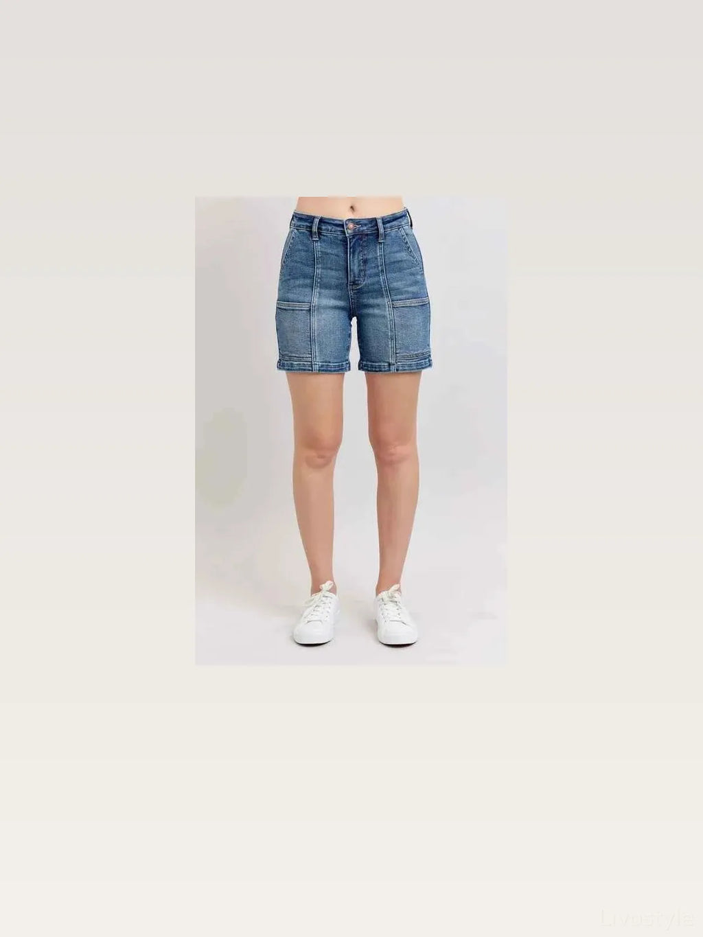 High Rise Denim Shorts with Functional Pockets – Plus Size