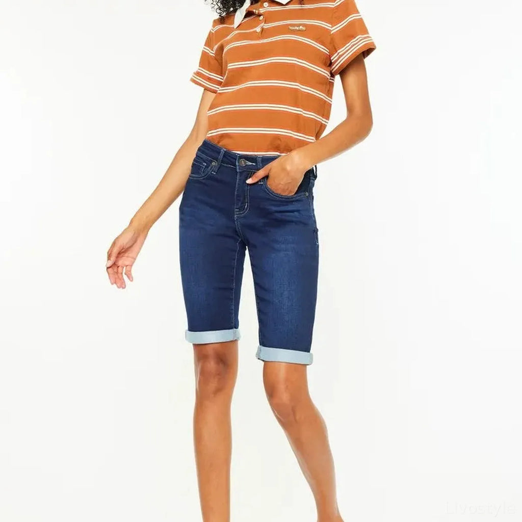 Mid Rise Bermuda Denim Shorts