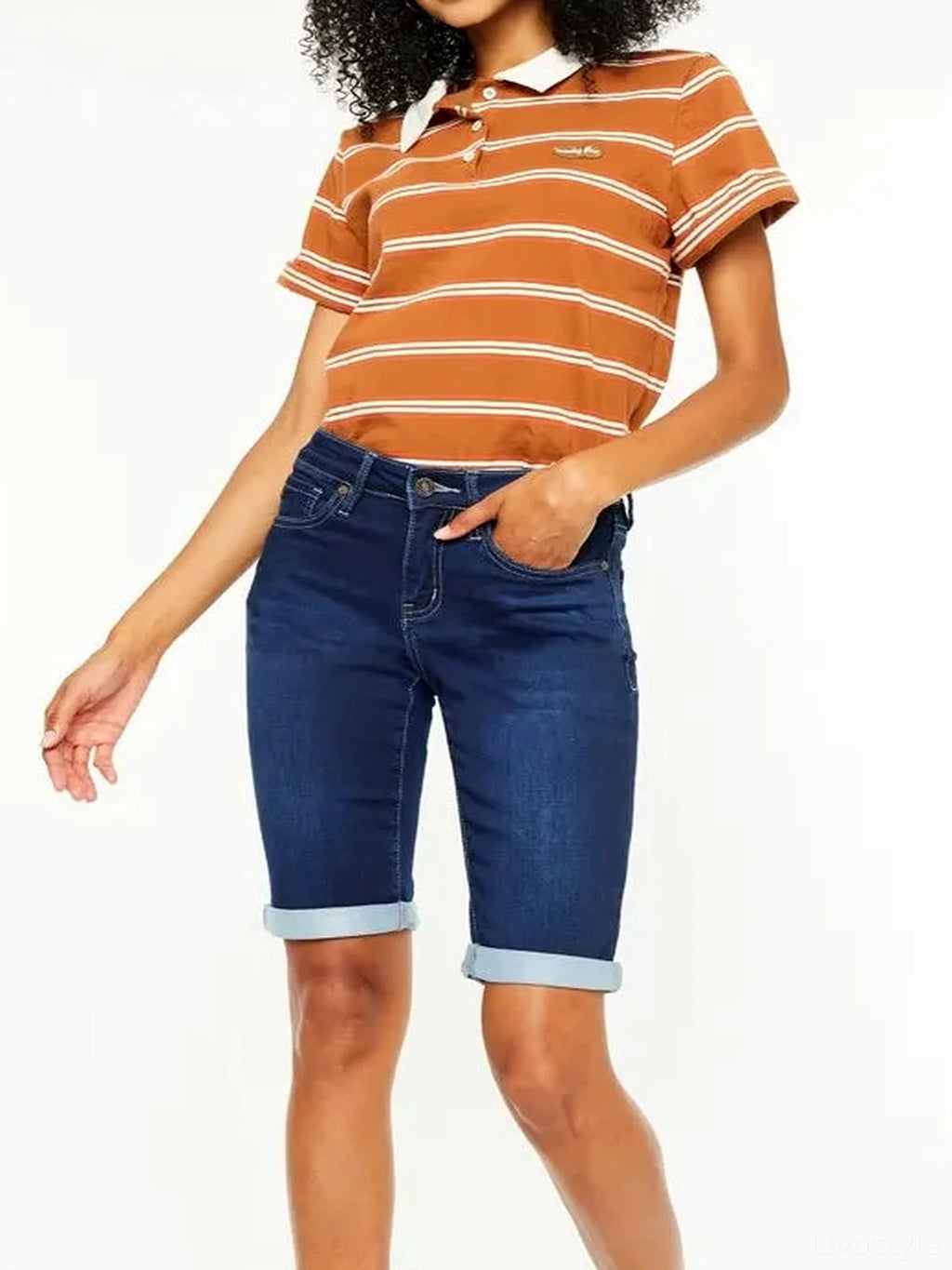 Mid Rise Bermuda Denim Shorts