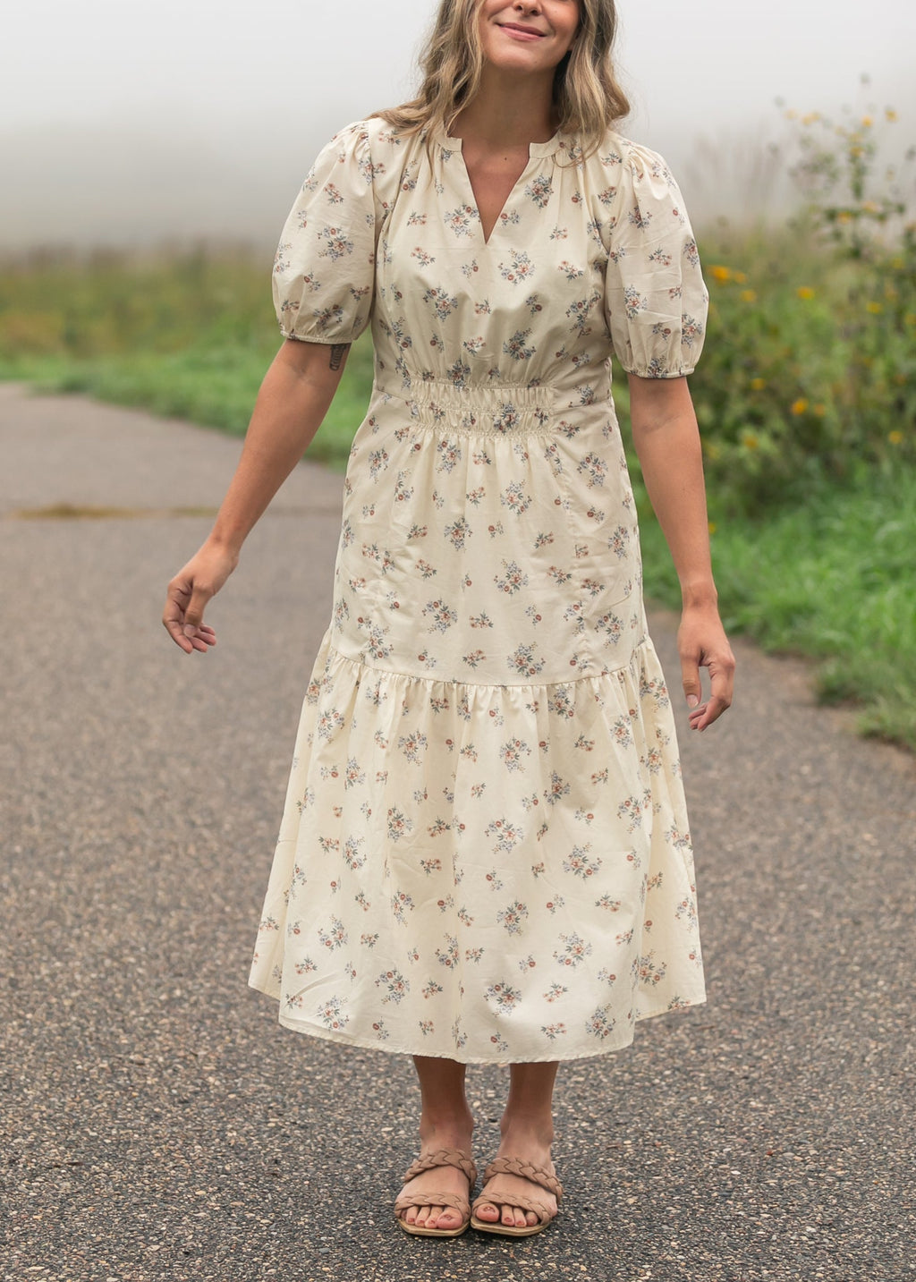 Katrina Half Sleeve Floral Midi Dress