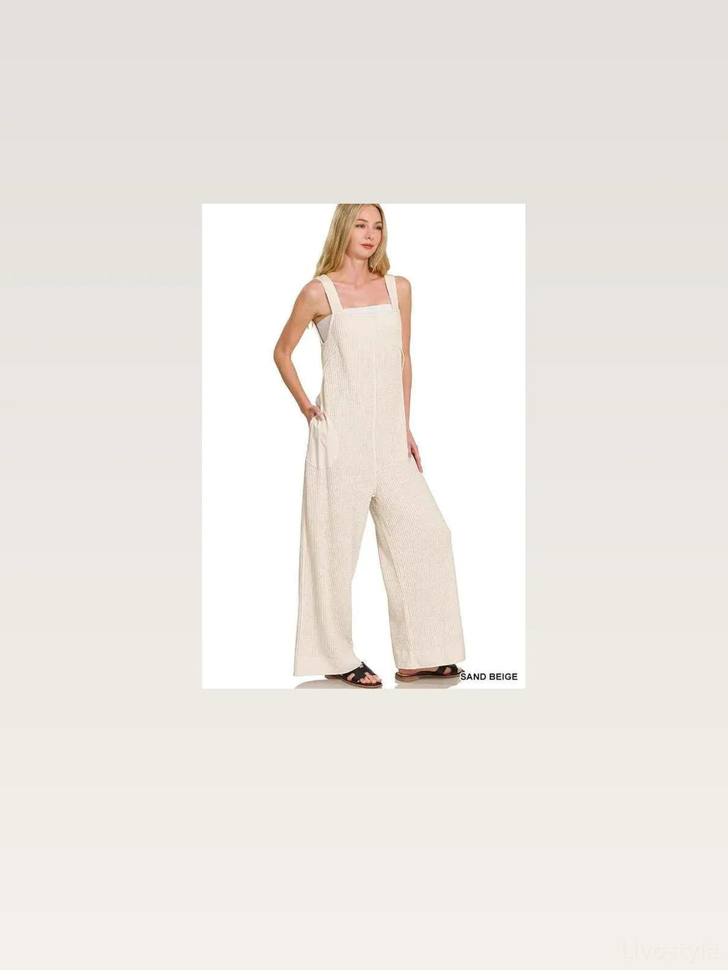 Waffle Knit Wide Leg Overalls with Pockets