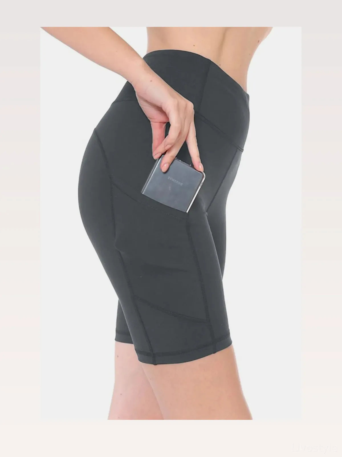Charcoal High Waist Active Shorts with Pocket