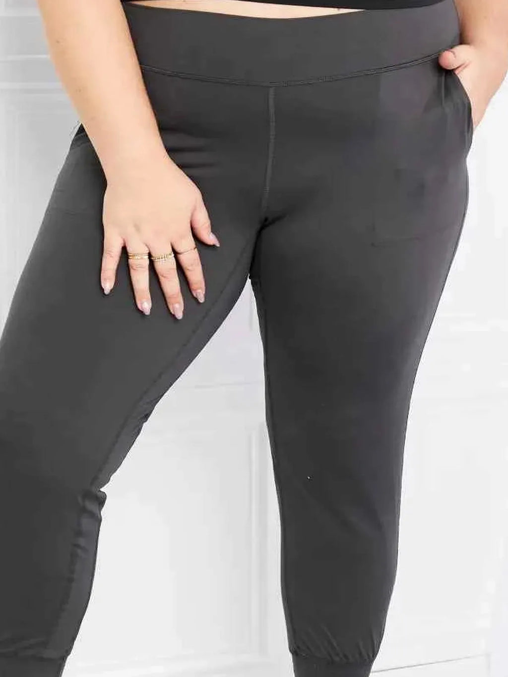 Pocketed High Waist Cuffed Active Pants – Charcoal