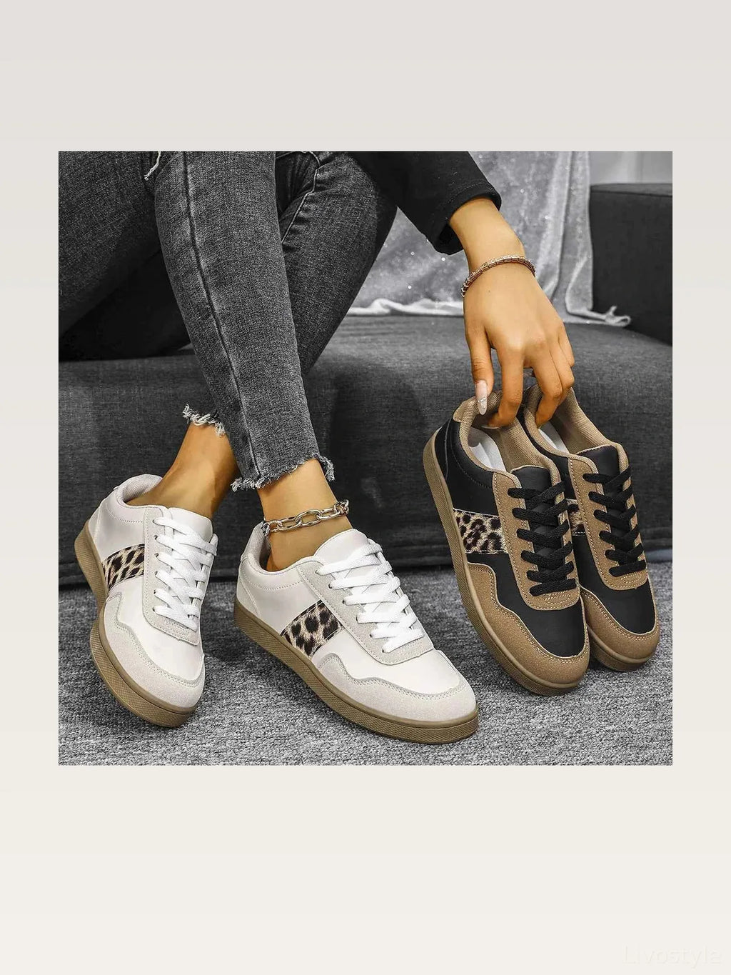 Leopard Print Lace-Up Sneakers with Round Toe
