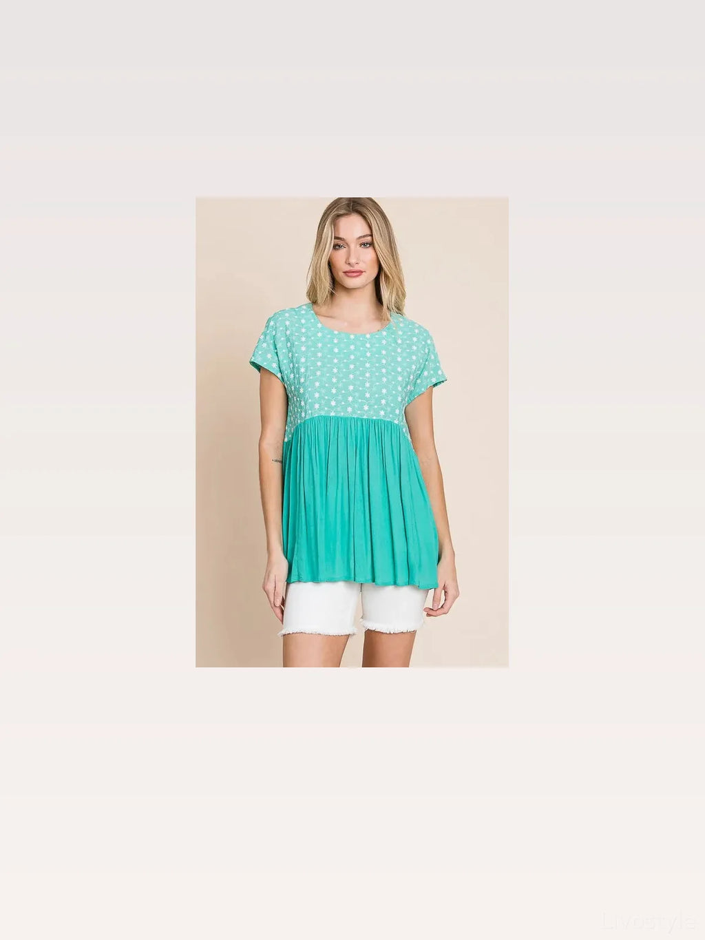 Embroidered Short Sleeve Pleated Babydoll Top