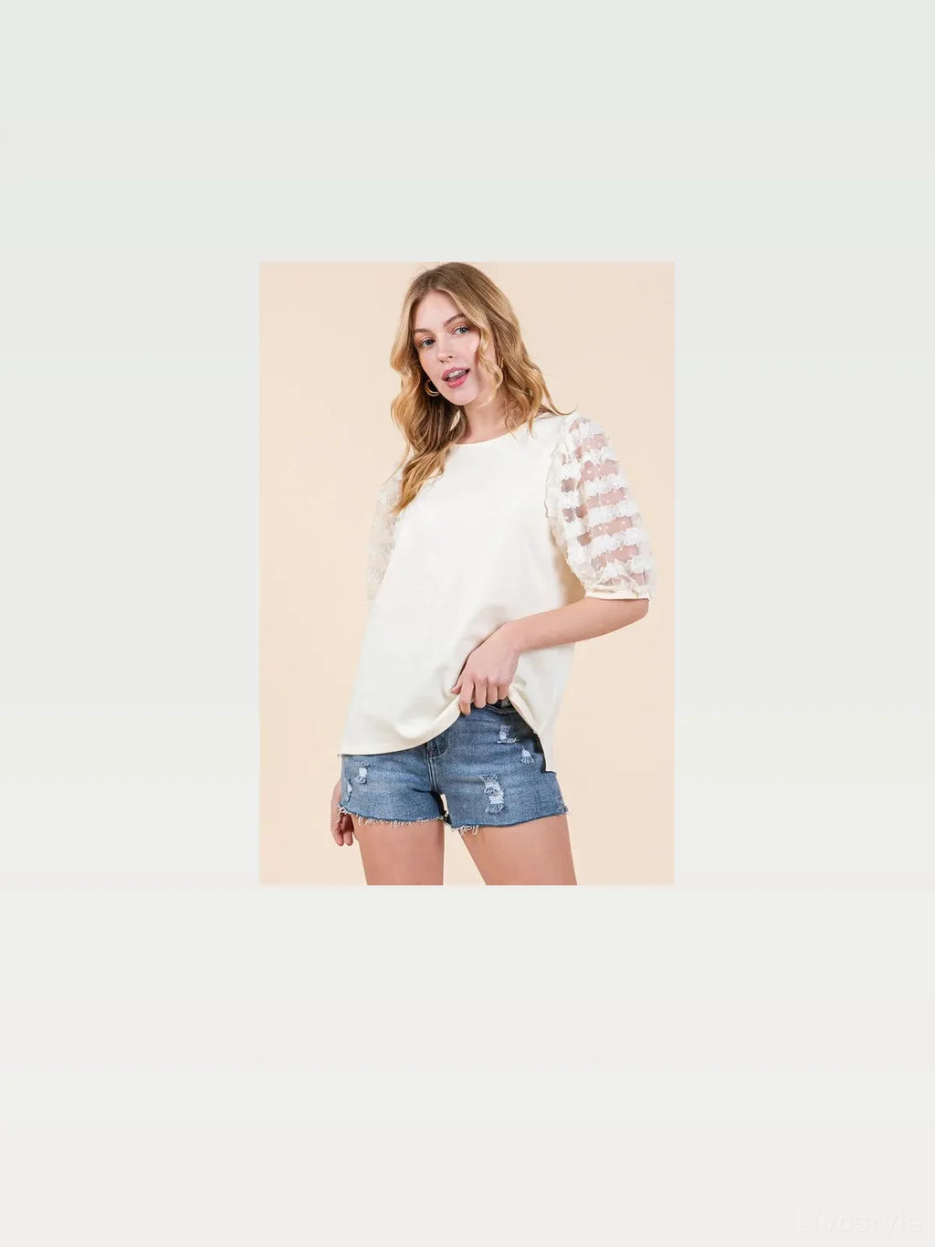 Lace Puff Sleeve Round Neck Top – Plus Size Available