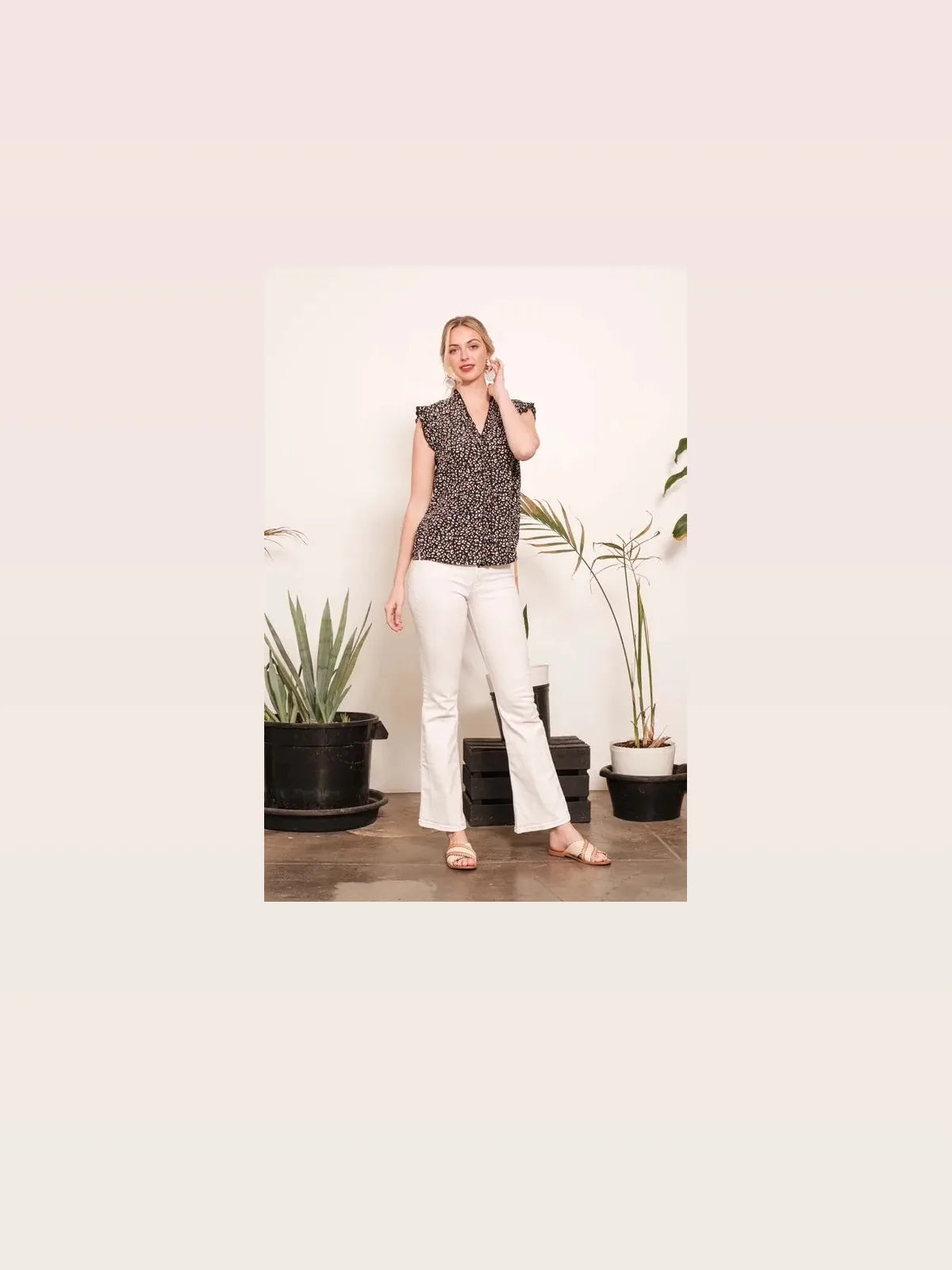 Multi Dot Print Sleeveless Button-Down Blouse
