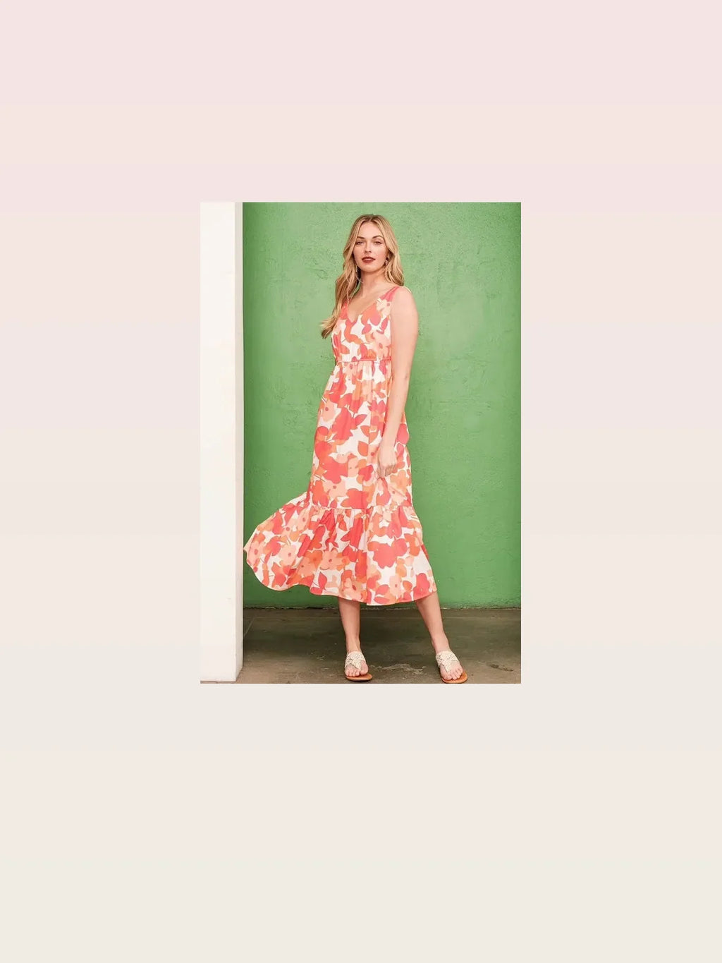 Sleeveless Floral Print V-Neck Midi Dress with Ruffles