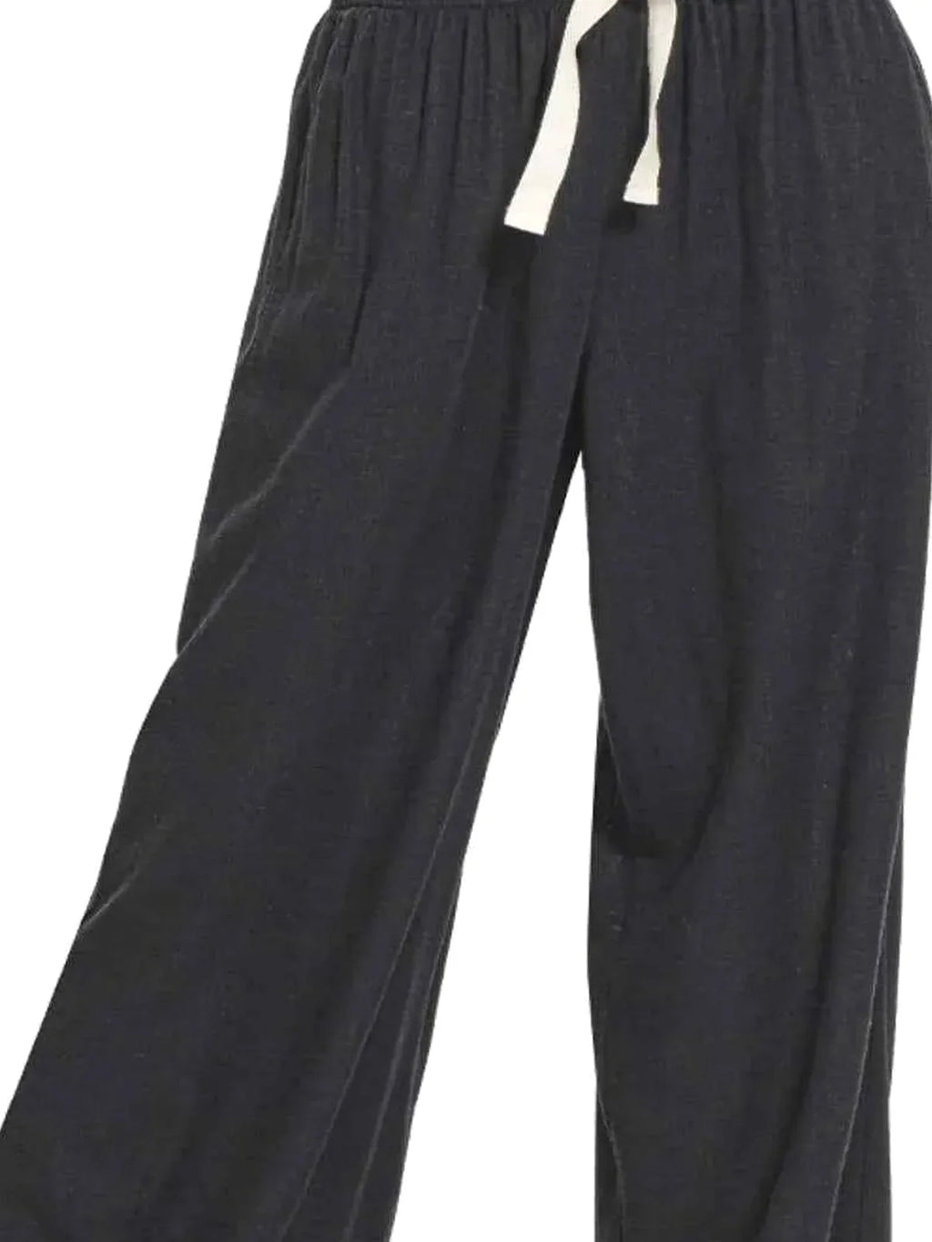Linen Blend Drawstring Wide Leg Pants – Black