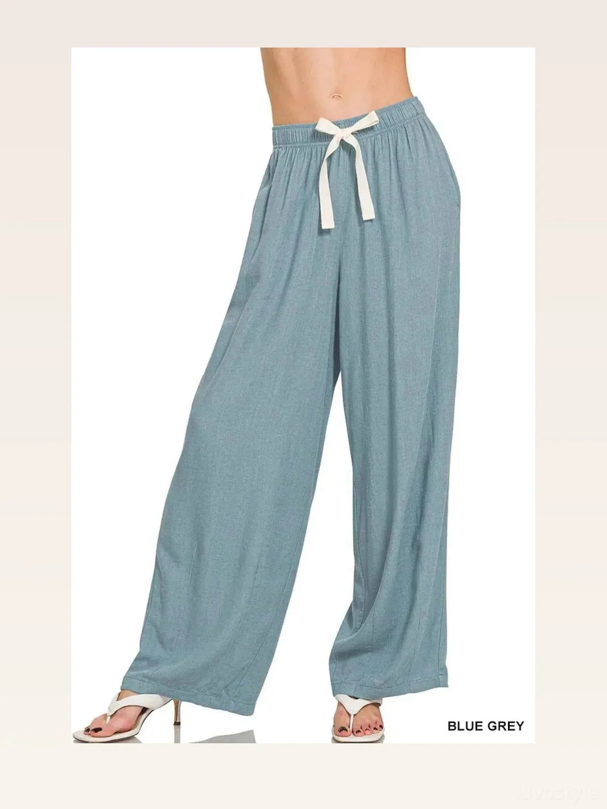 Linen Blend Drawstring Pants