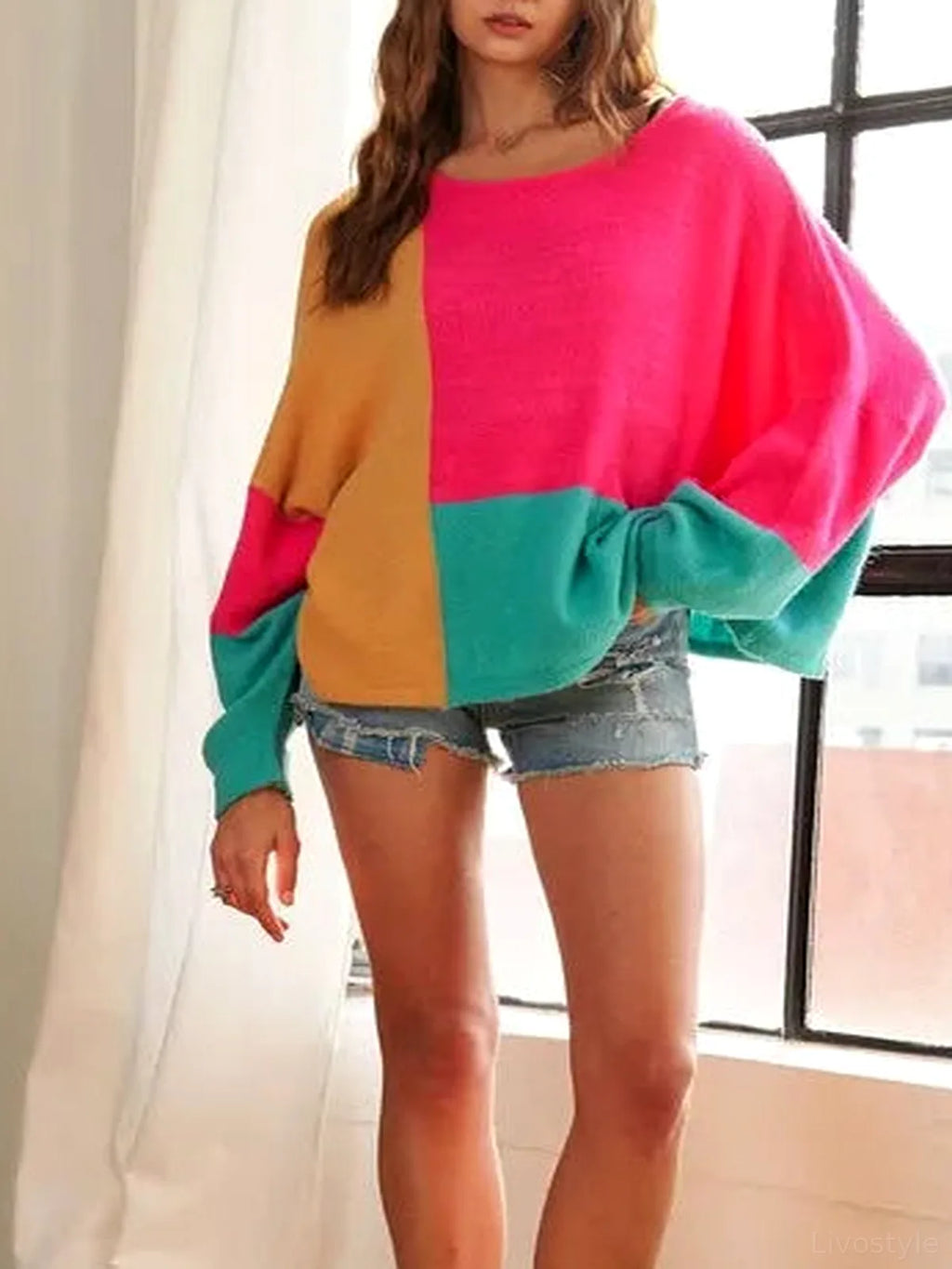 Oversized Colorblock Round Neck Sweater