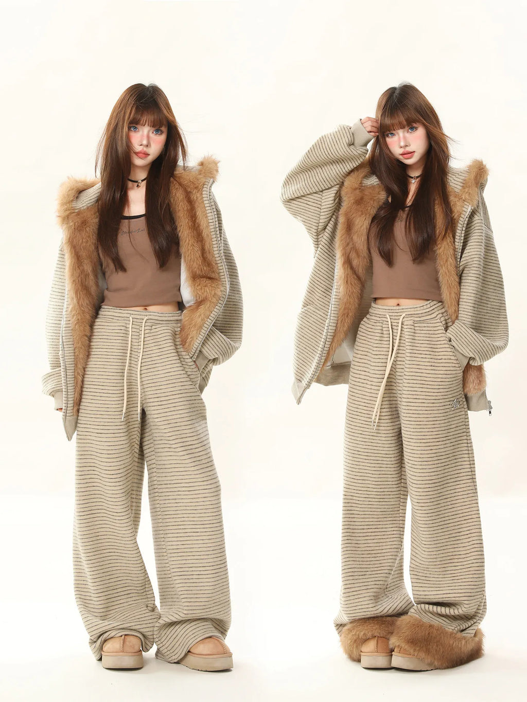 Loose Fit Fleece Warm Demi-Season Trousers