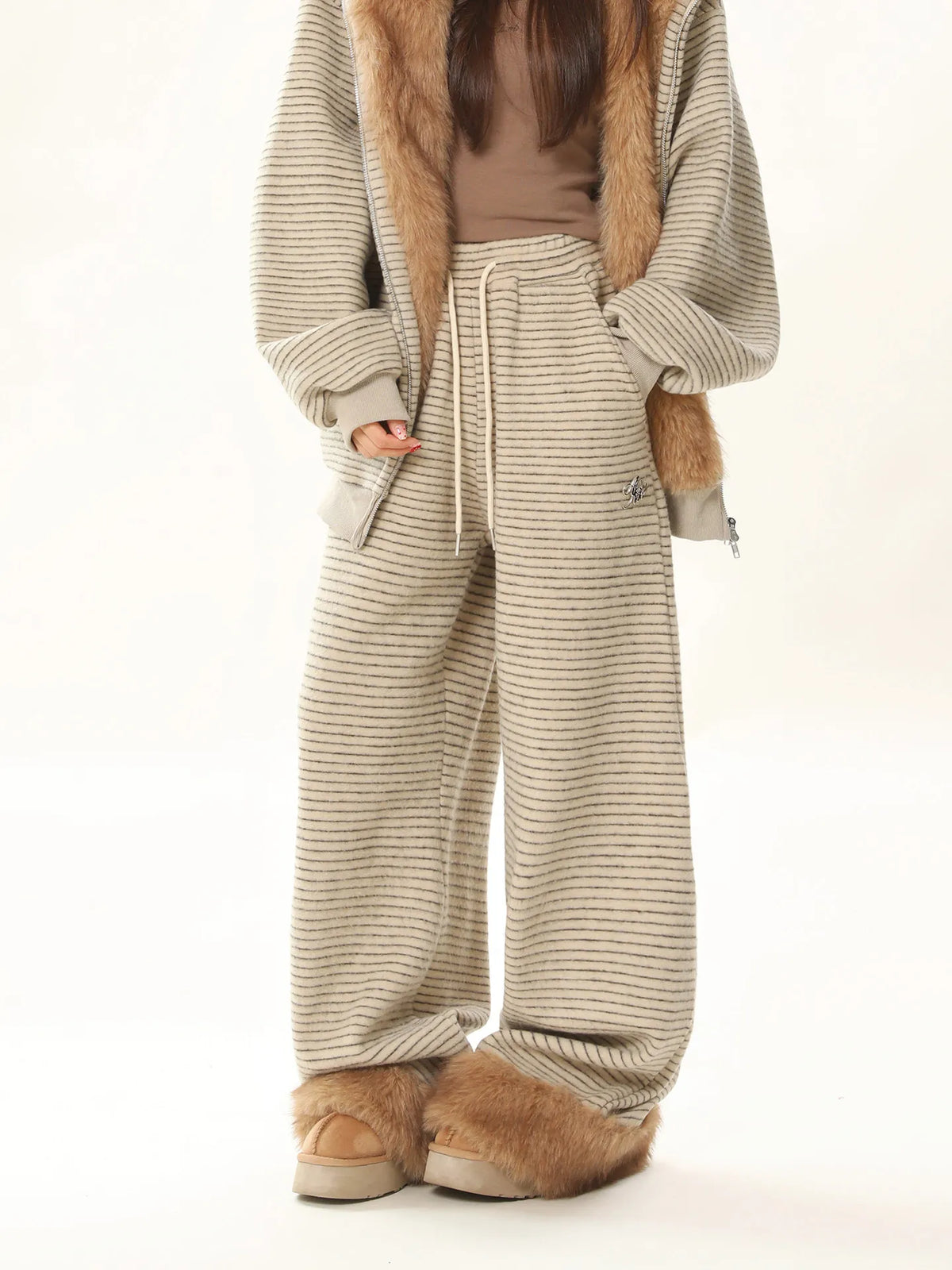 Loose Fit Fleece Warm Demi-Season Trousers