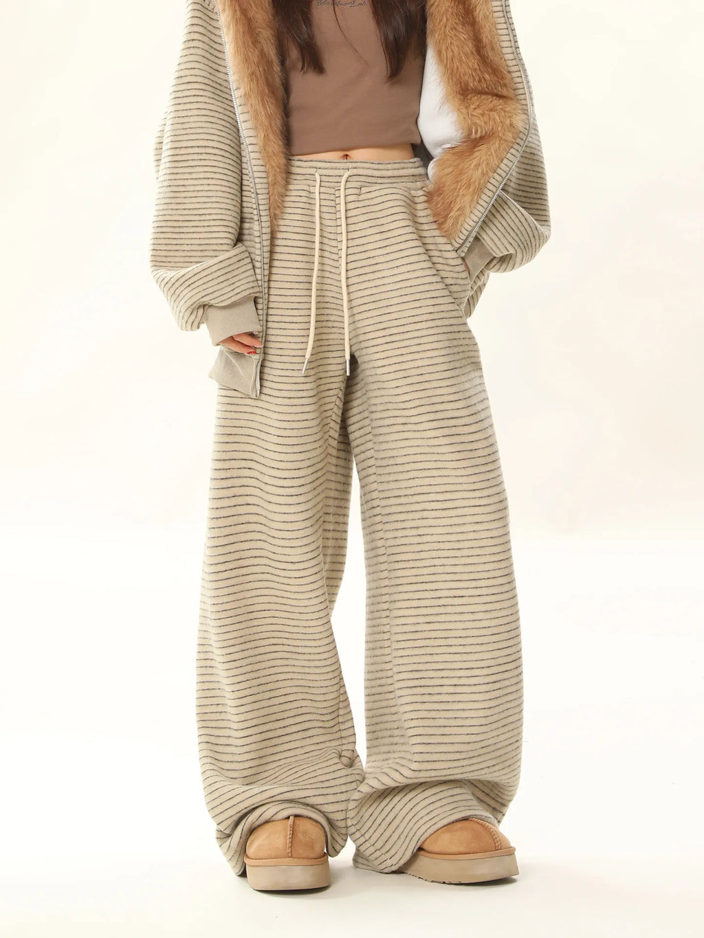 Loose Fit Fleece Warm Demi-Season Trousers
