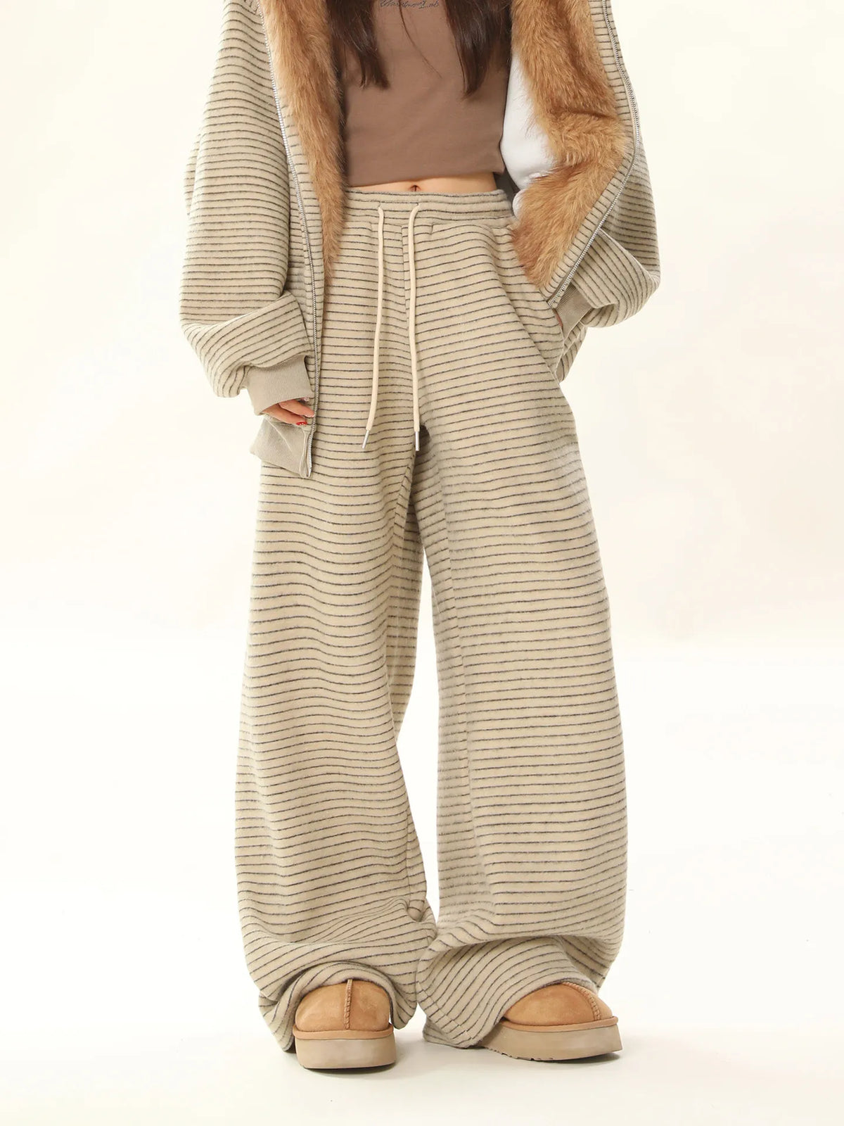 Loose Fit Fleece Warm Demi-Season Trousers