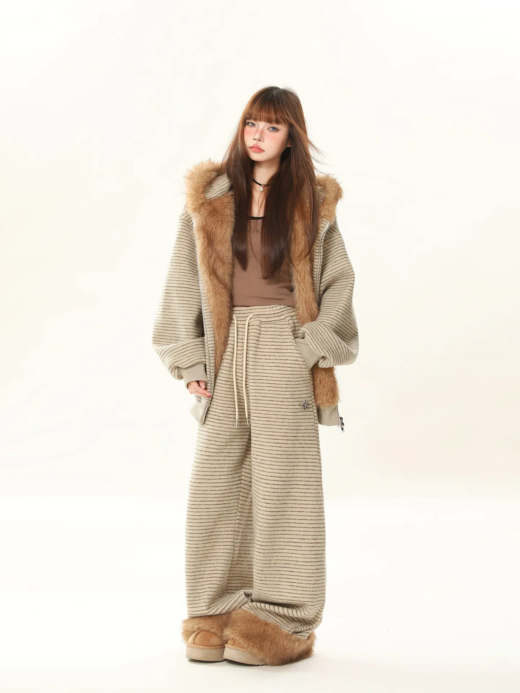 Loose Fit Fleece Warm Demi-Season Trousers