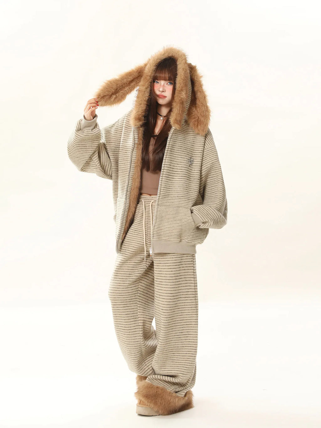 Loose Fit Fleece Warm Demi-Season Trousers