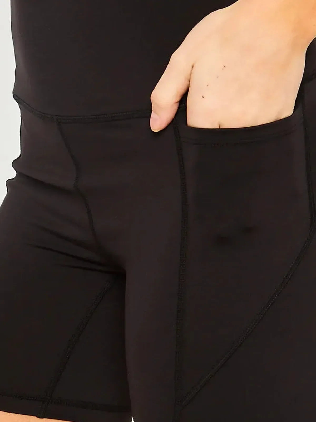 High Waist Seam Detail Active Shorts with Pocket – Black