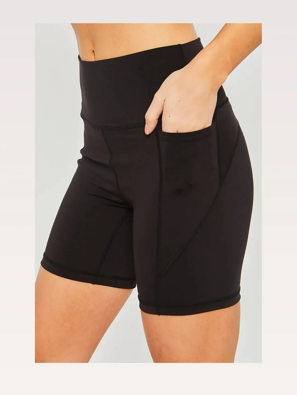 High Waist Seam Detail Active Shorts with Pocket – Black