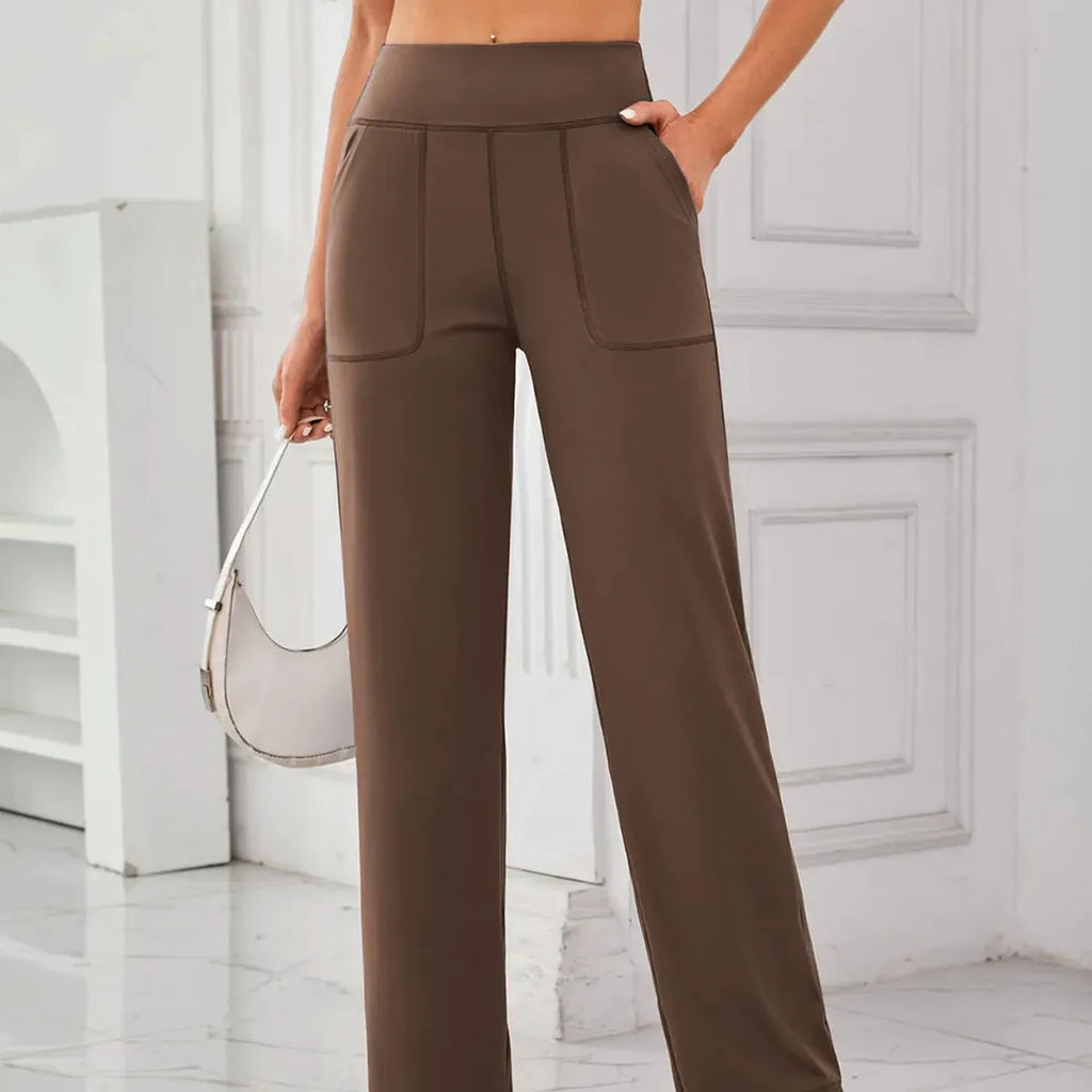 High Waist Straight Leg Active Pants with Pockets