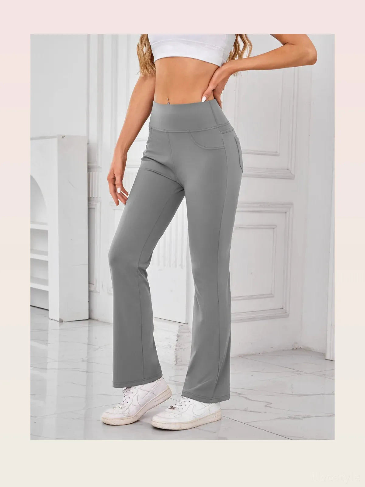 High Waist Bootcut Active Pants with Pockets