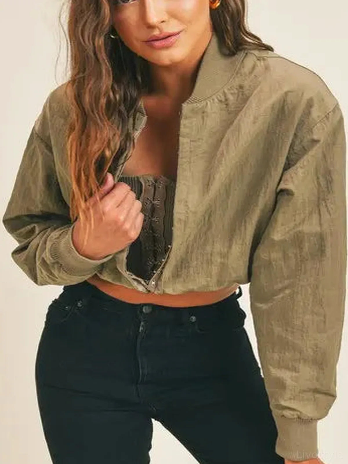Cropped Two-Way Zip Jacket with Stand Collar