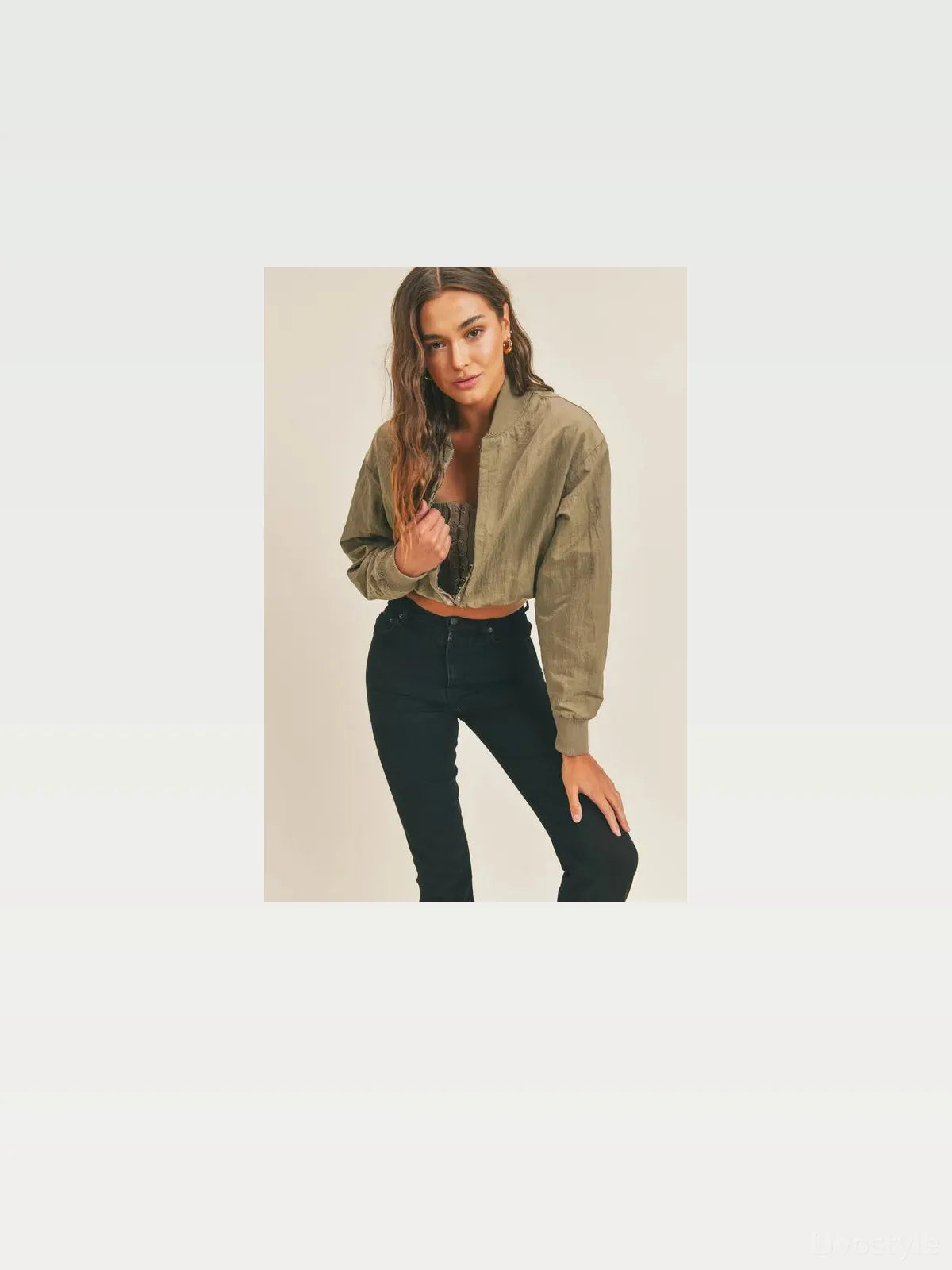 Cropped Two-Way Zip Jacket with Stand Collar