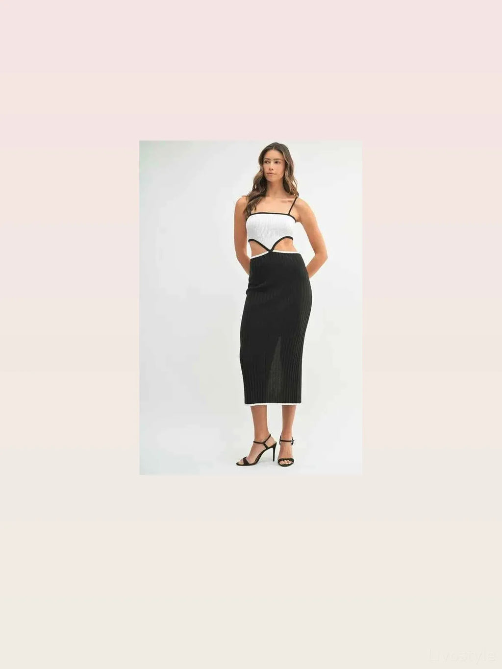 Black Ribbed Knit Color Block Cutout Midi Dress