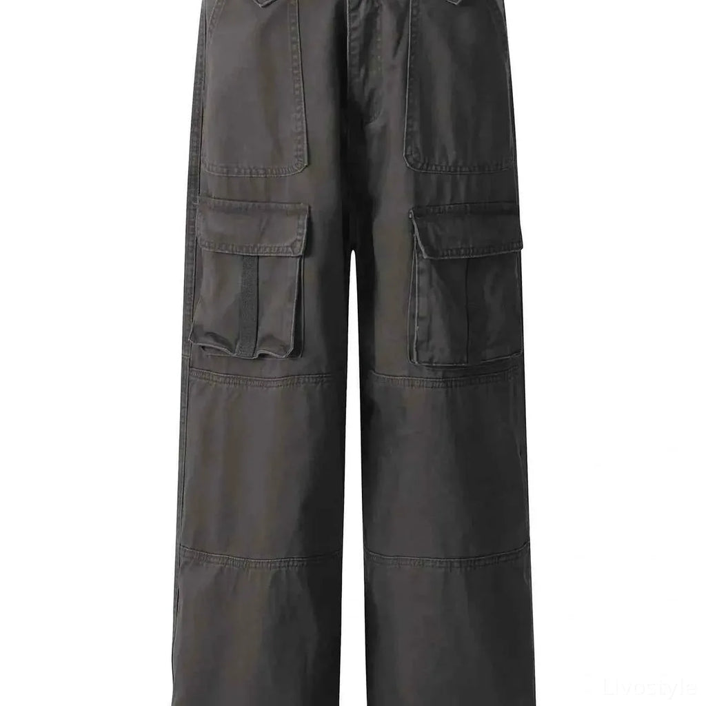 Men's Wide Leg Cargo Pants with Multiple Pockets