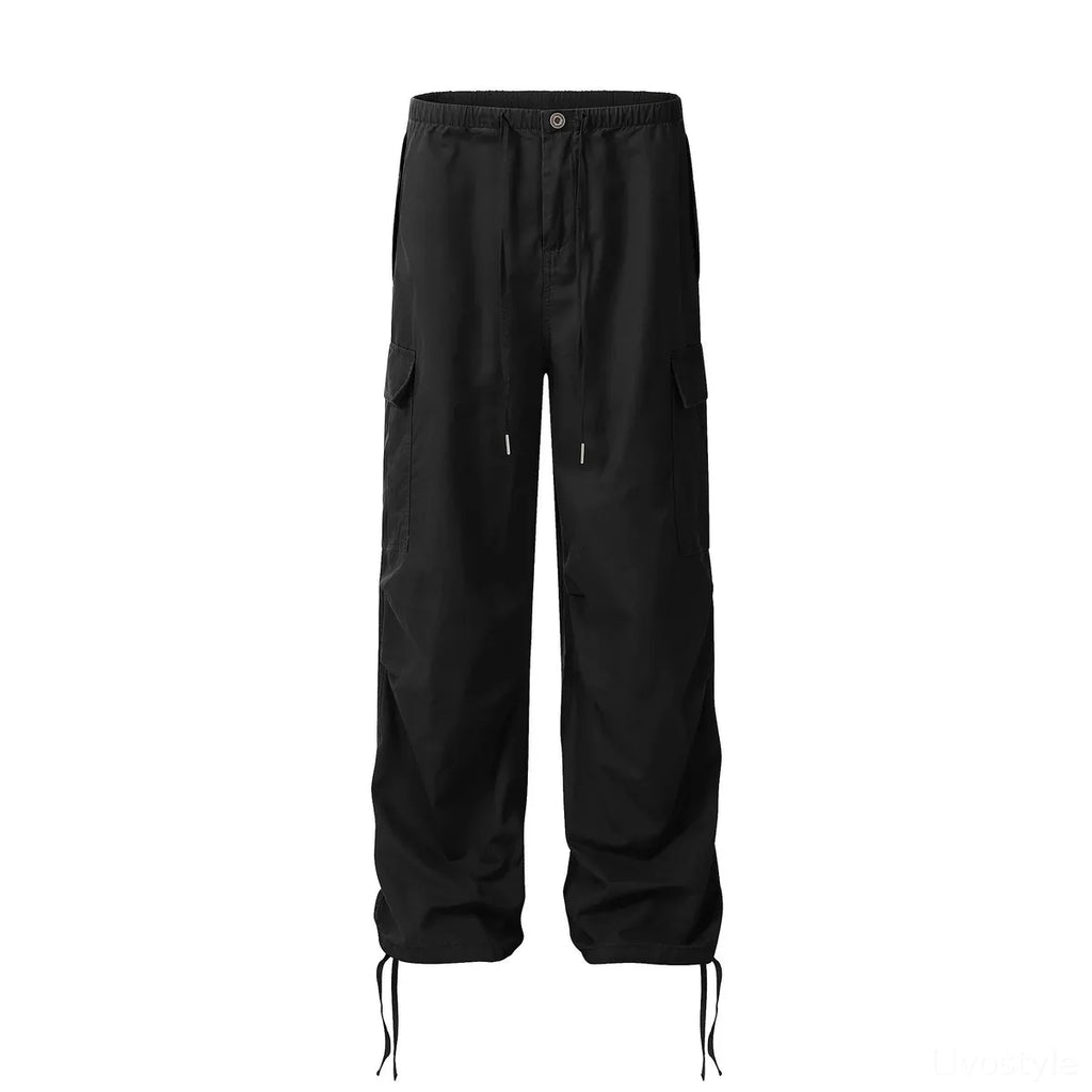 Men's Drawstring Cargo Pants with Multiple Pockets