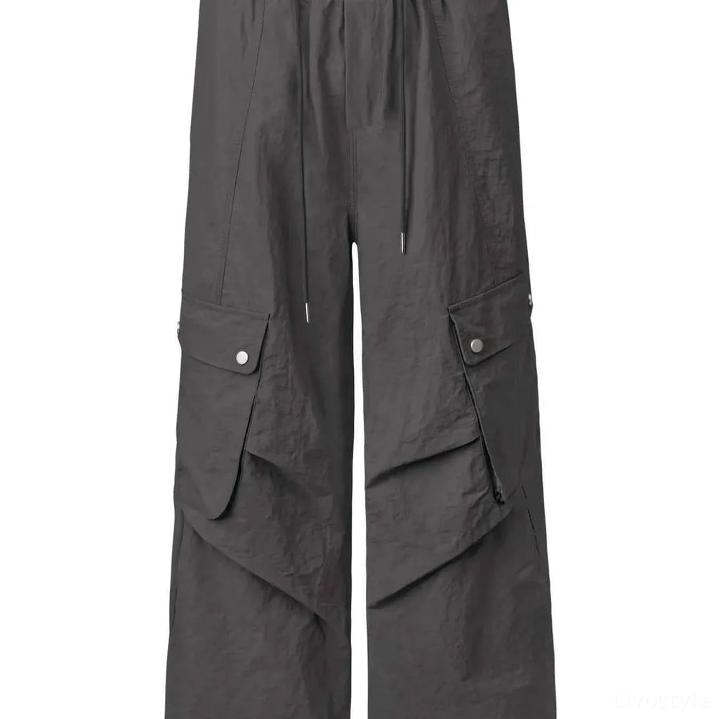 Men's Cropped Drawstring Wide Leg Cargo Pants