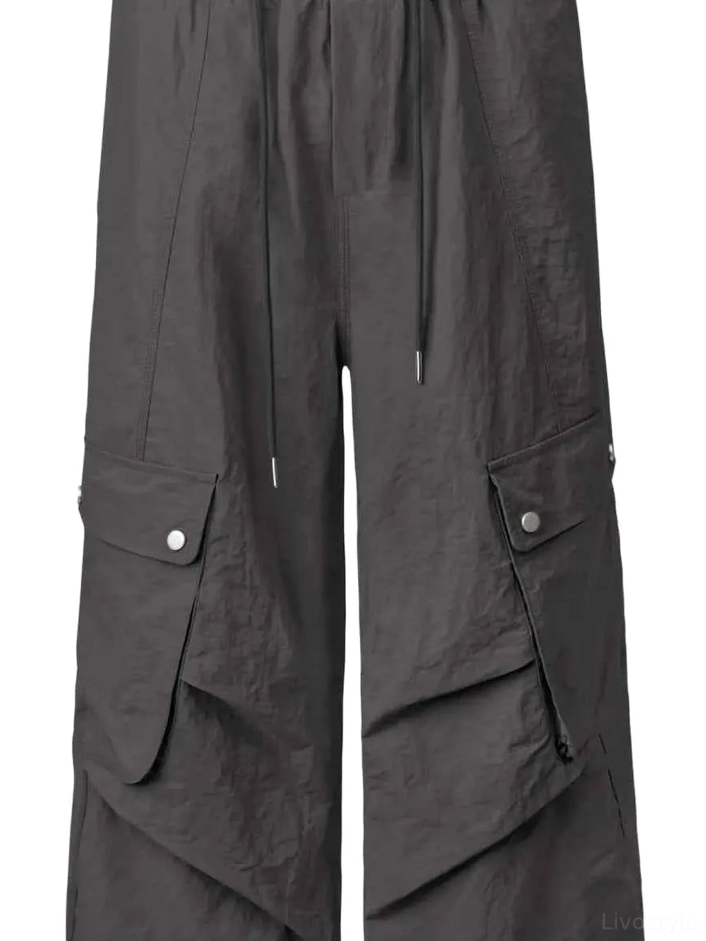 Men's Cropped Drawstring Wide Leg Cargo Pants