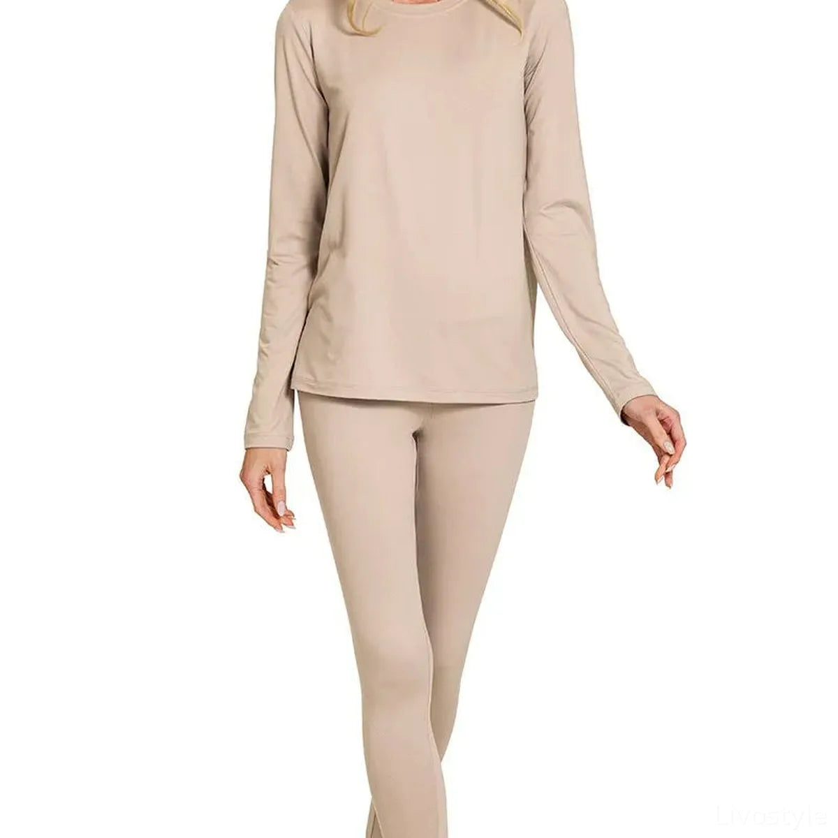 Microfiber Round Neck Long Sleeve Top and Leggings Set