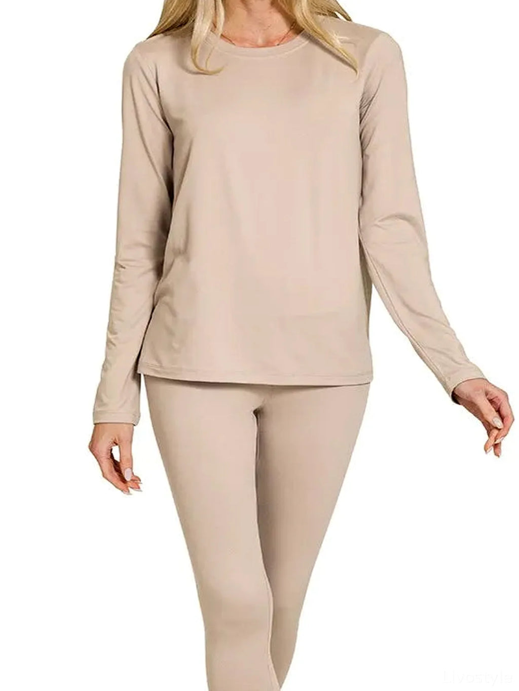 Microfiber Round Neck Long Sleeve Top and Leggings Set