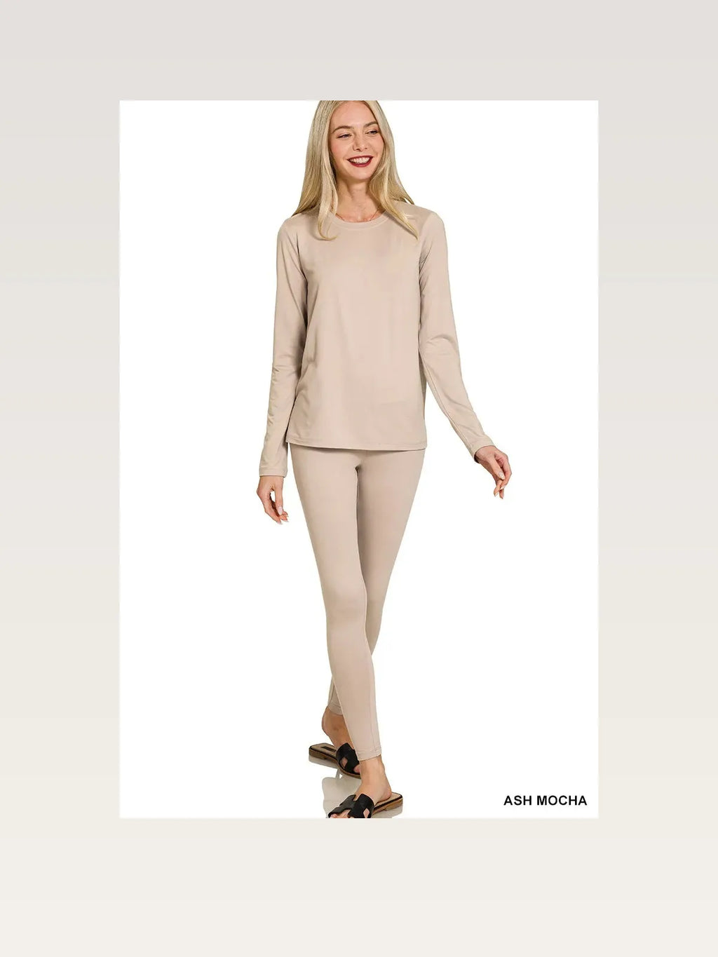 Microfiber Round Neck Long Sleeve Top and Leggings Set