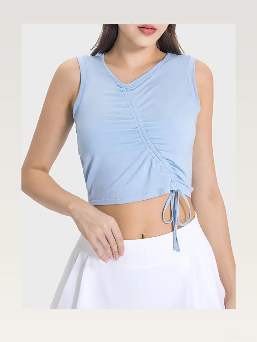 Drawstring Ruched Wide Strap Cropped Active Tank