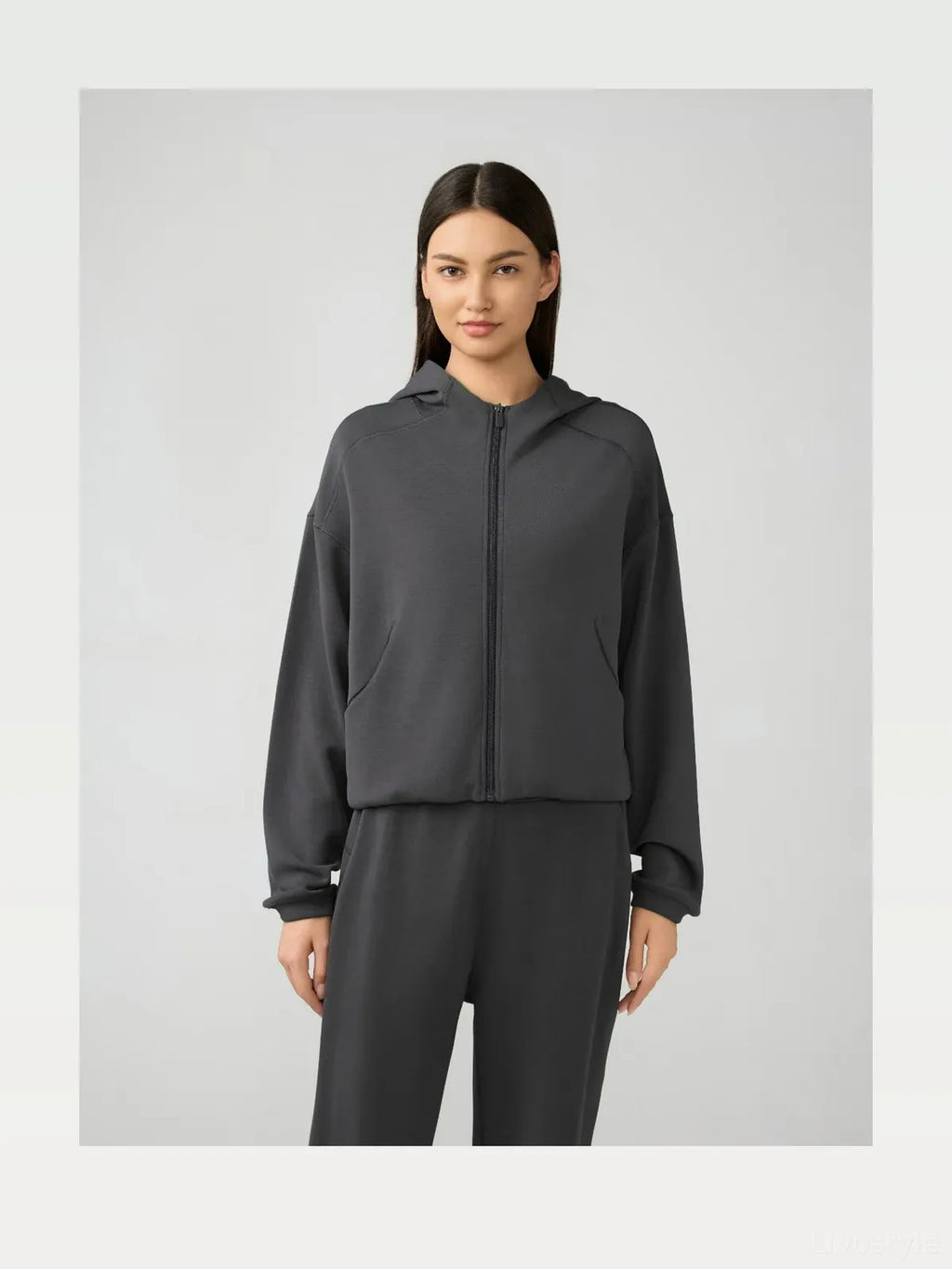 Zip-Up Dropped Shoulder Active Hoodie