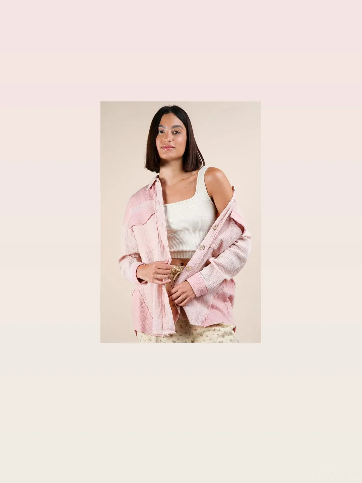Mineral Washed Oversized Gauze Shacket with Color Block