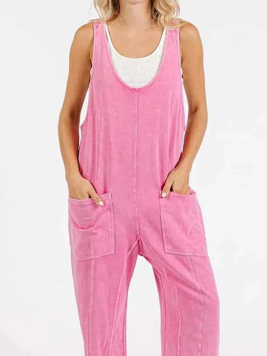 Mineral Wash Relaxed Fit Sleeveless Harem Jumpsuit