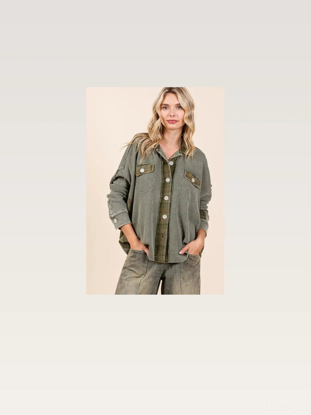 Mineral Washed Plaid Corduroy Button-Down Shacket