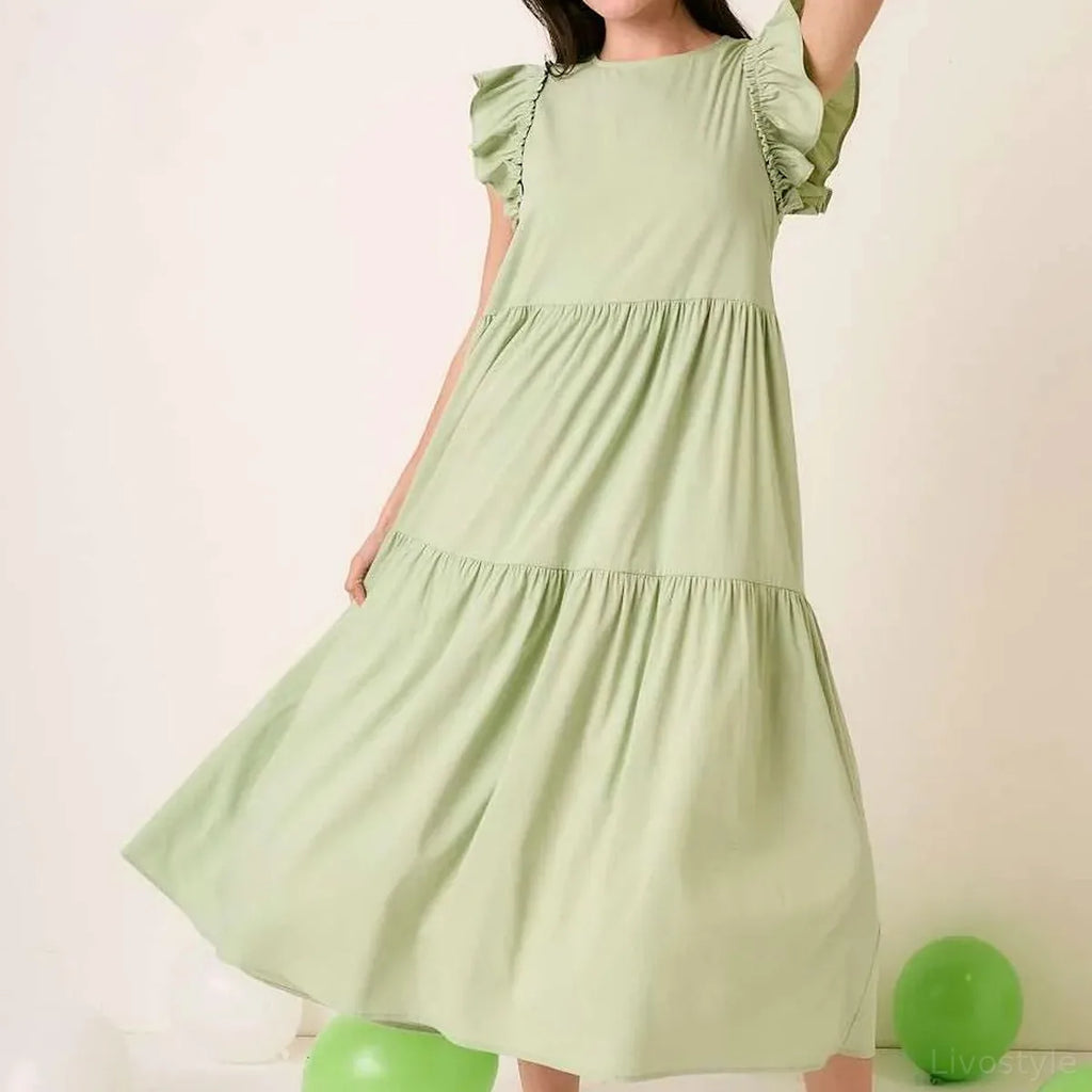 Ruffle Short Sleeve Tiered Maxi Dress
