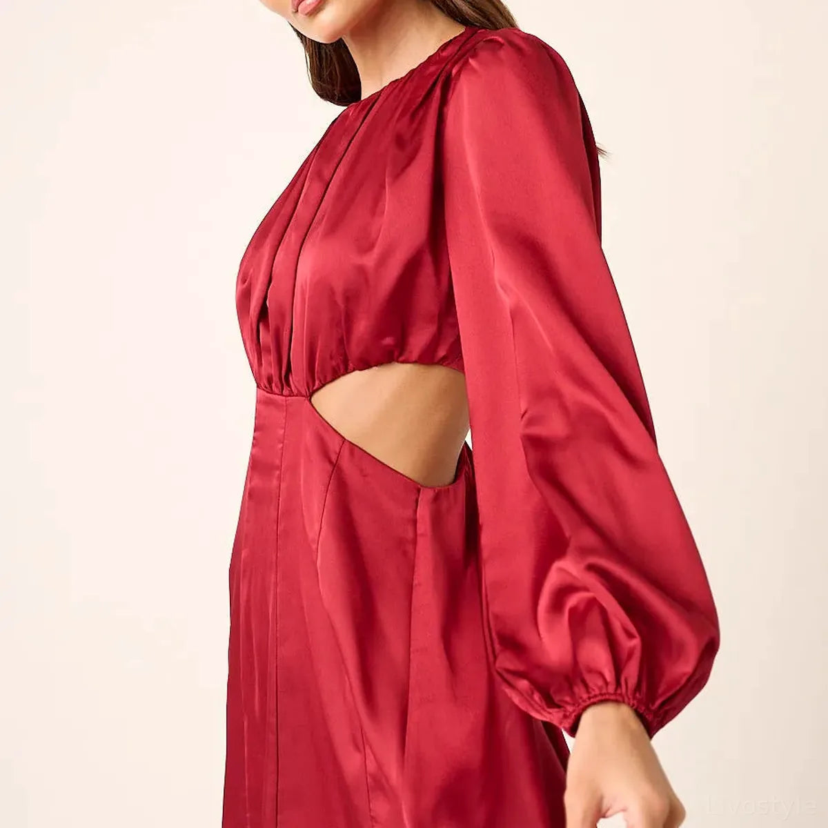 Satin Side Cutout Long Sleeve Mini Dress