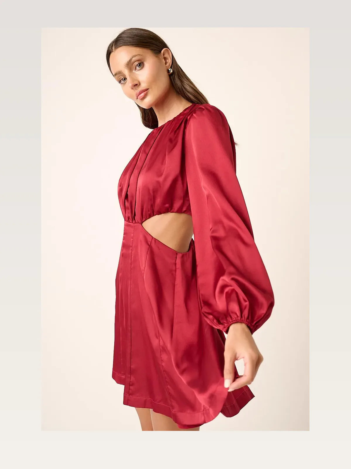 Satin Side Cutout Long Sleeve Mini Dress